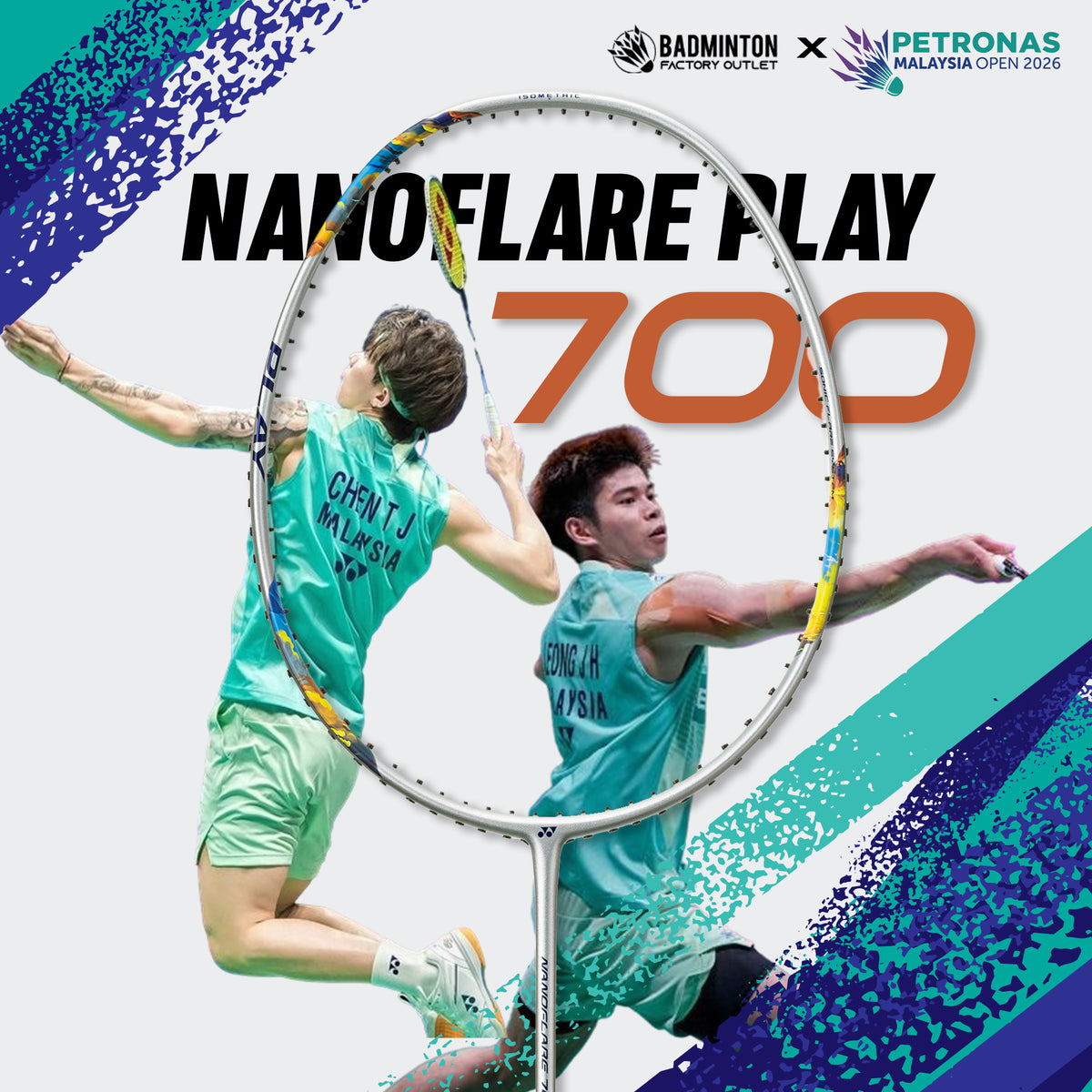 YONEX Nanoflare 700 Play Badminton Racket (Silver/Sky Blue)